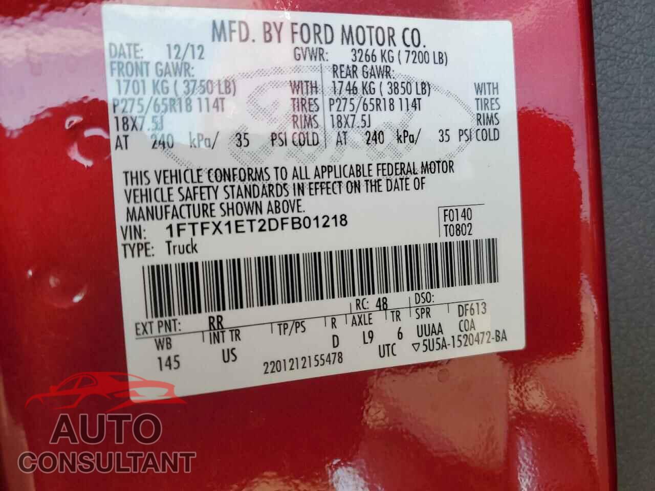FORD F-150 2013 - 1FTFX1ET2DFB01218