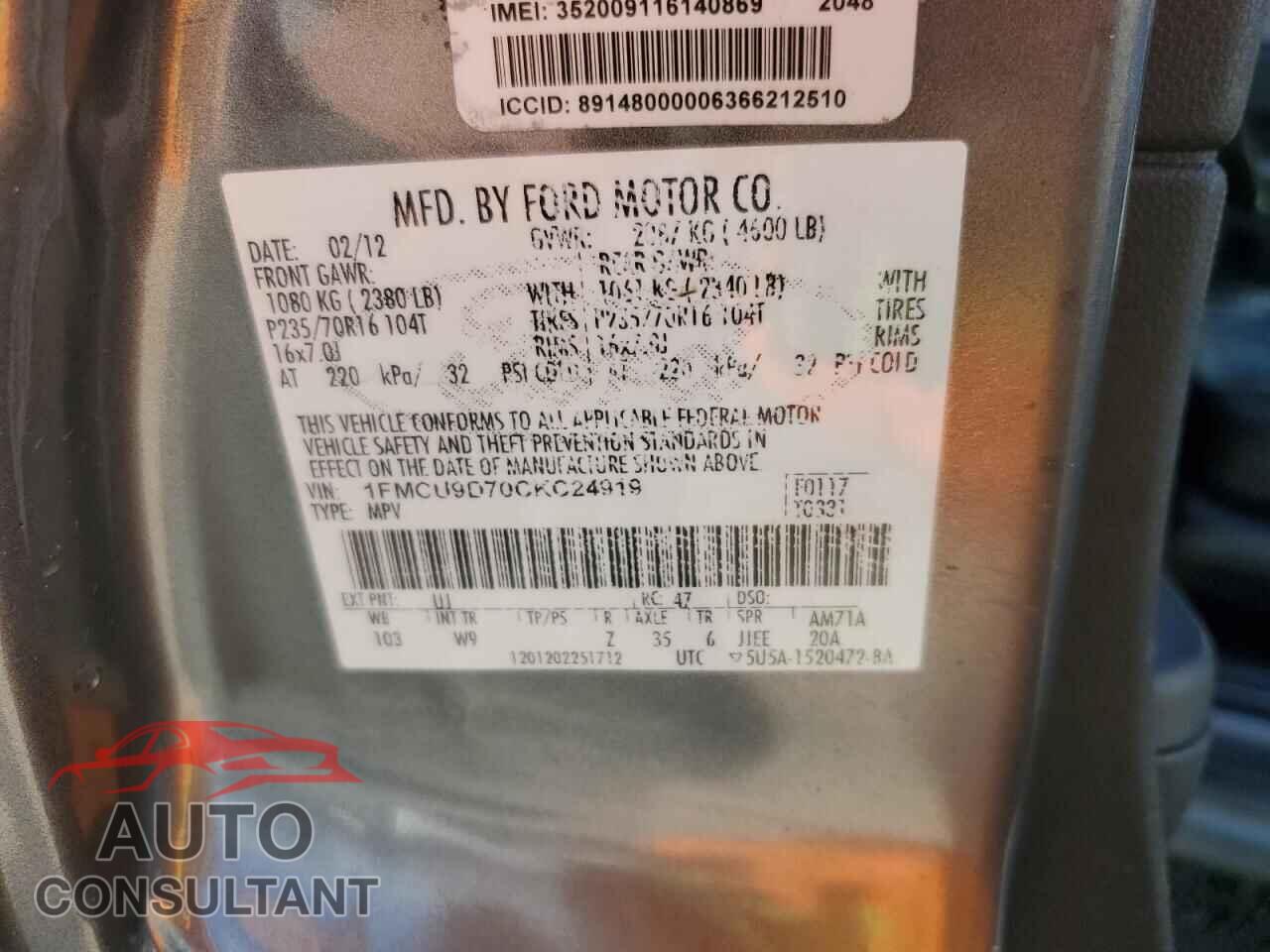 FORD ESCAPE 2012 - 1FMCU9D70CKC24919