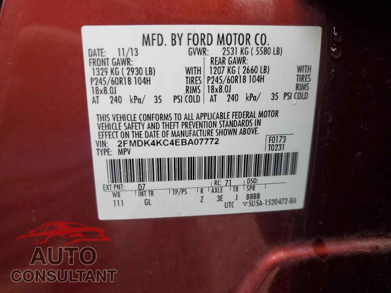 FORD EDGE 2014 - 2FMDK4KC4EBA07772