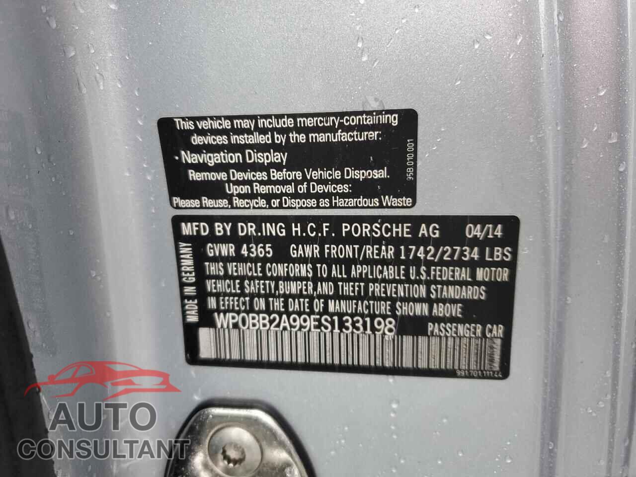 PORSCHE 911 2014 - WP0BB2A99ES133198