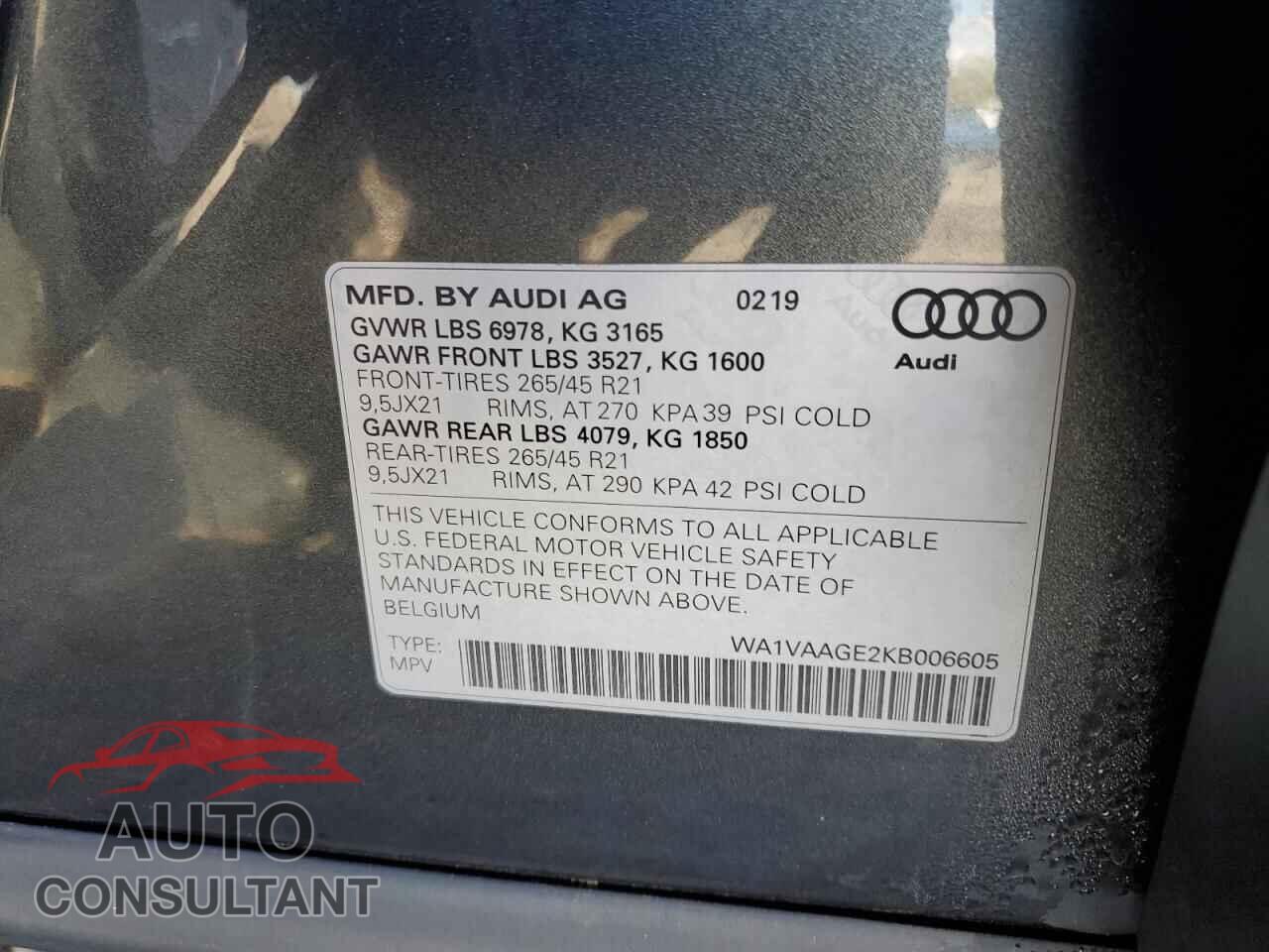 AUDI E-TRON 2019 - WA1VAAGE2KB006605