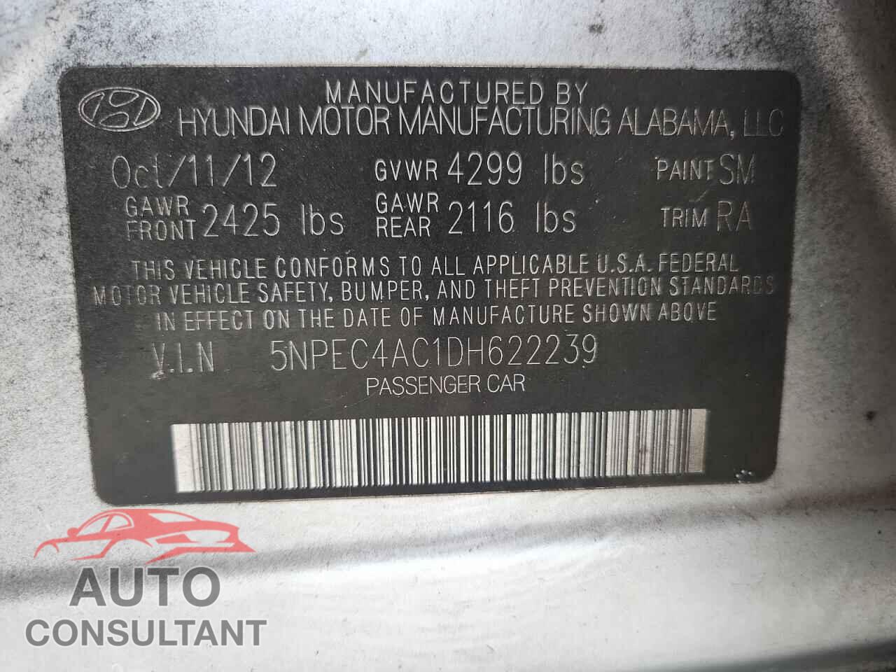 HYUNDAI SONATA 2013 - 5NPEC4AC1DH622239