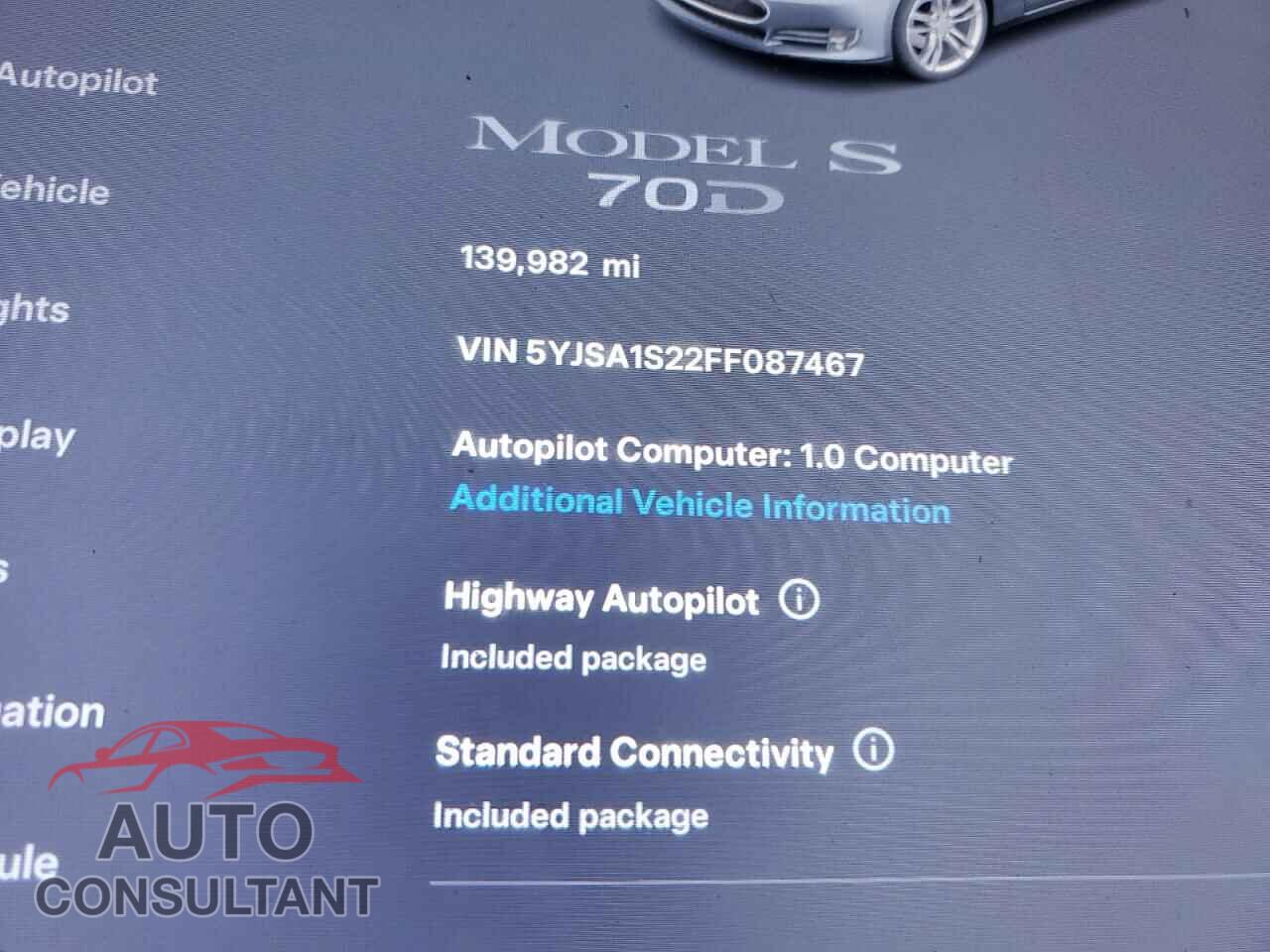 TESLA MODEL S 2015 - 5YJSA1S22FF087467