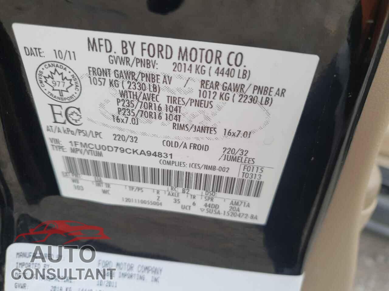 FORD ESCAPE 2012 - 1FMCU0D79CKA94831