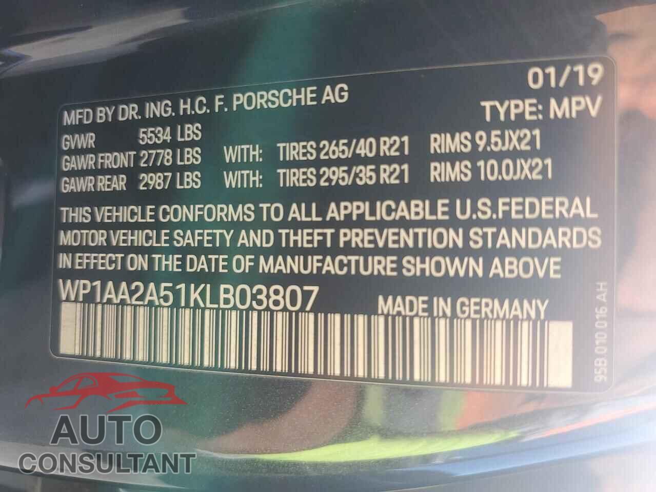 PORSCHE MACAN 2019 - WP1AA2A51KLB03807