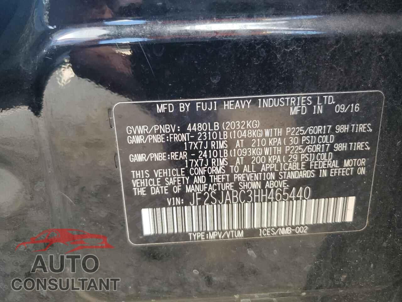 SUBARU FORESTER 2017 - JF2SJABC3HH465440