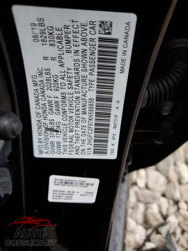 HONDA CIVIC 2019 - 2HGFC2F67KH588858