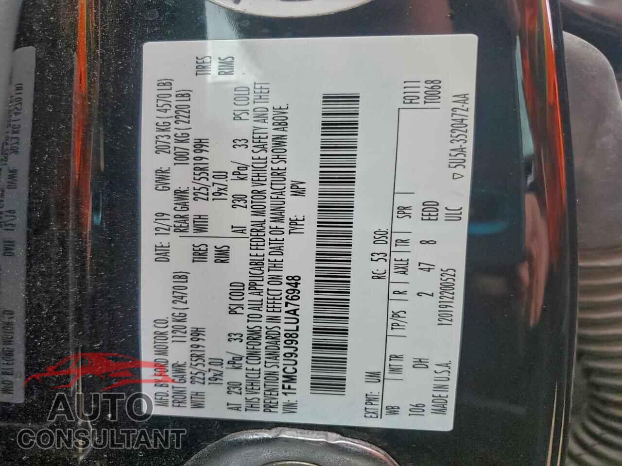 FORD ESCAPE 2020 - 1FMCU9J98LUA76948