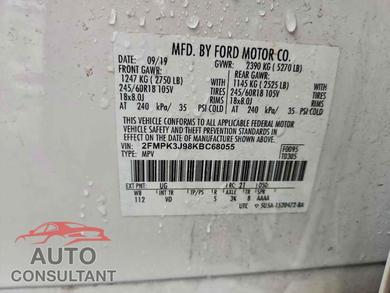 FORD EDGE 2019 - 2FMPK3J98KBC68055