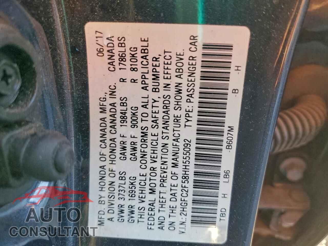 HONDA CIVIC 2017 - 2HGFC2F58HH555092