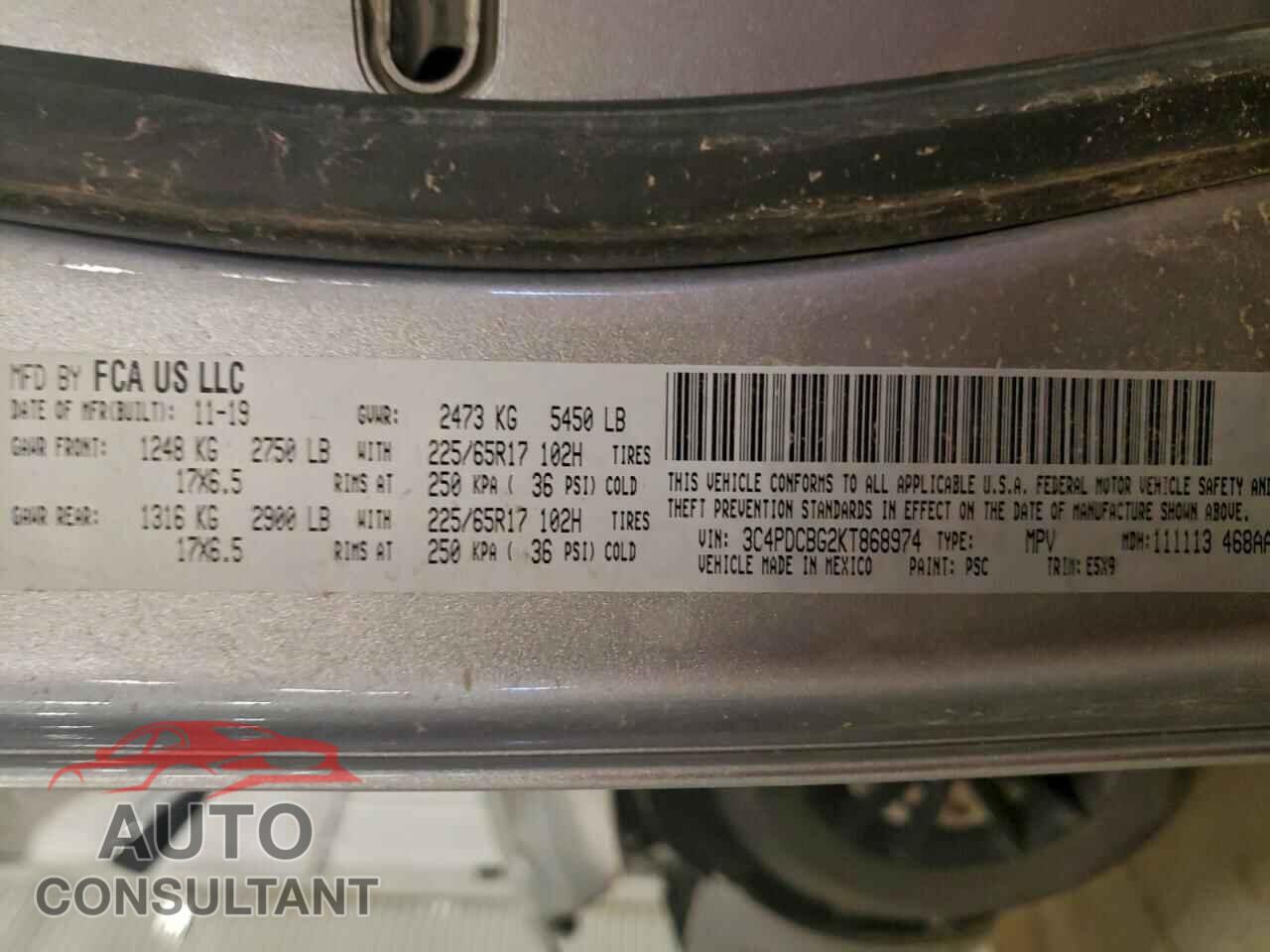 DODGE JOURNEY 2019 - 3C4PDCBG2KT868974