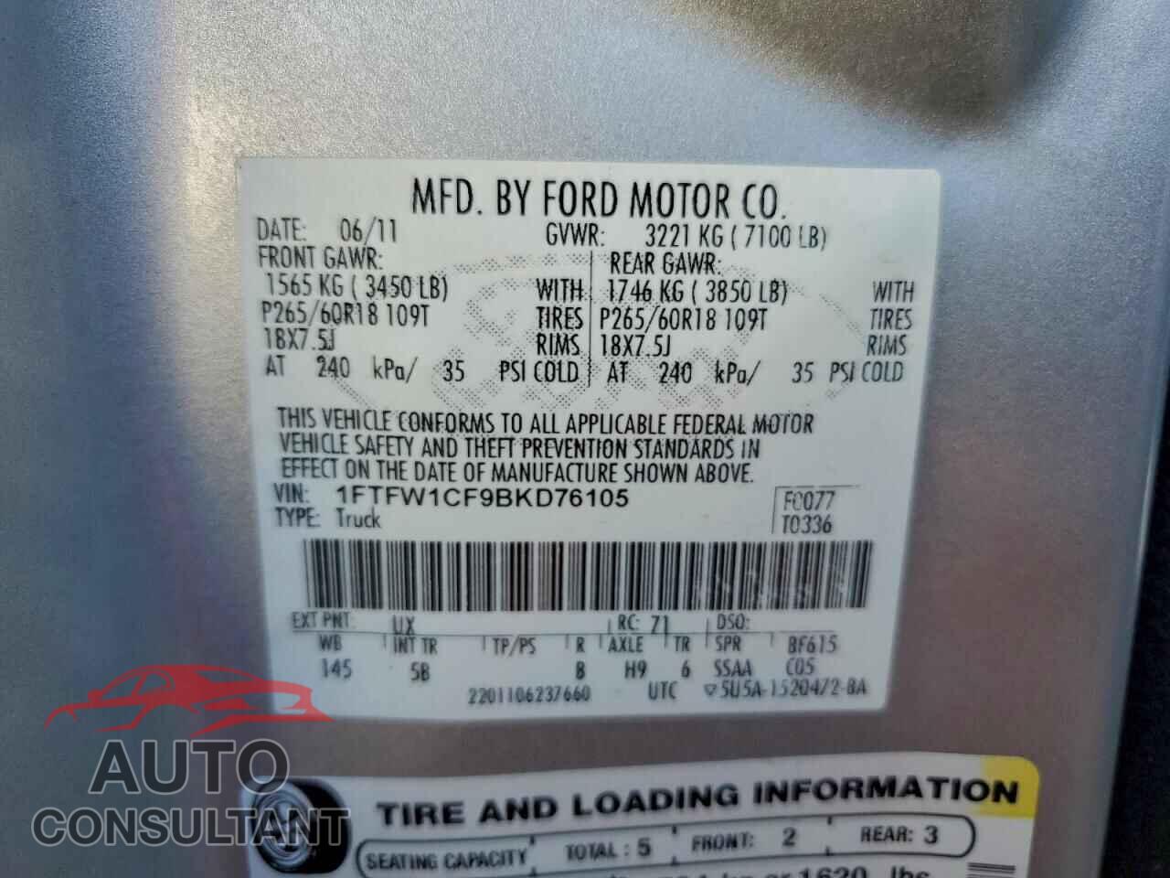 FORD F-150 2011 - 1FTFW1CF9BKD76105