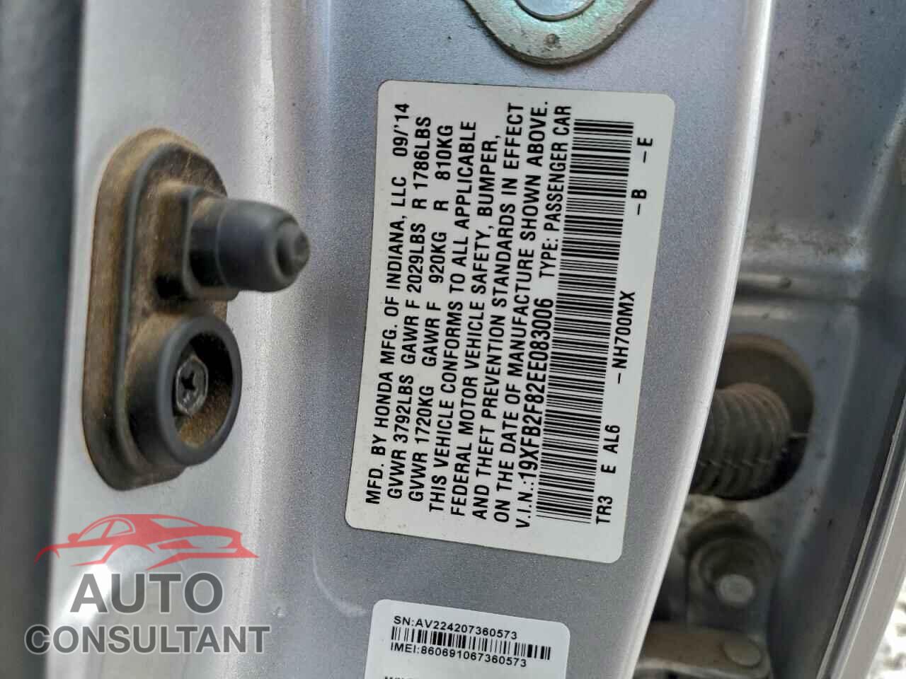 HONDA CIVIC 2014 - 19XFB2F82EE083006