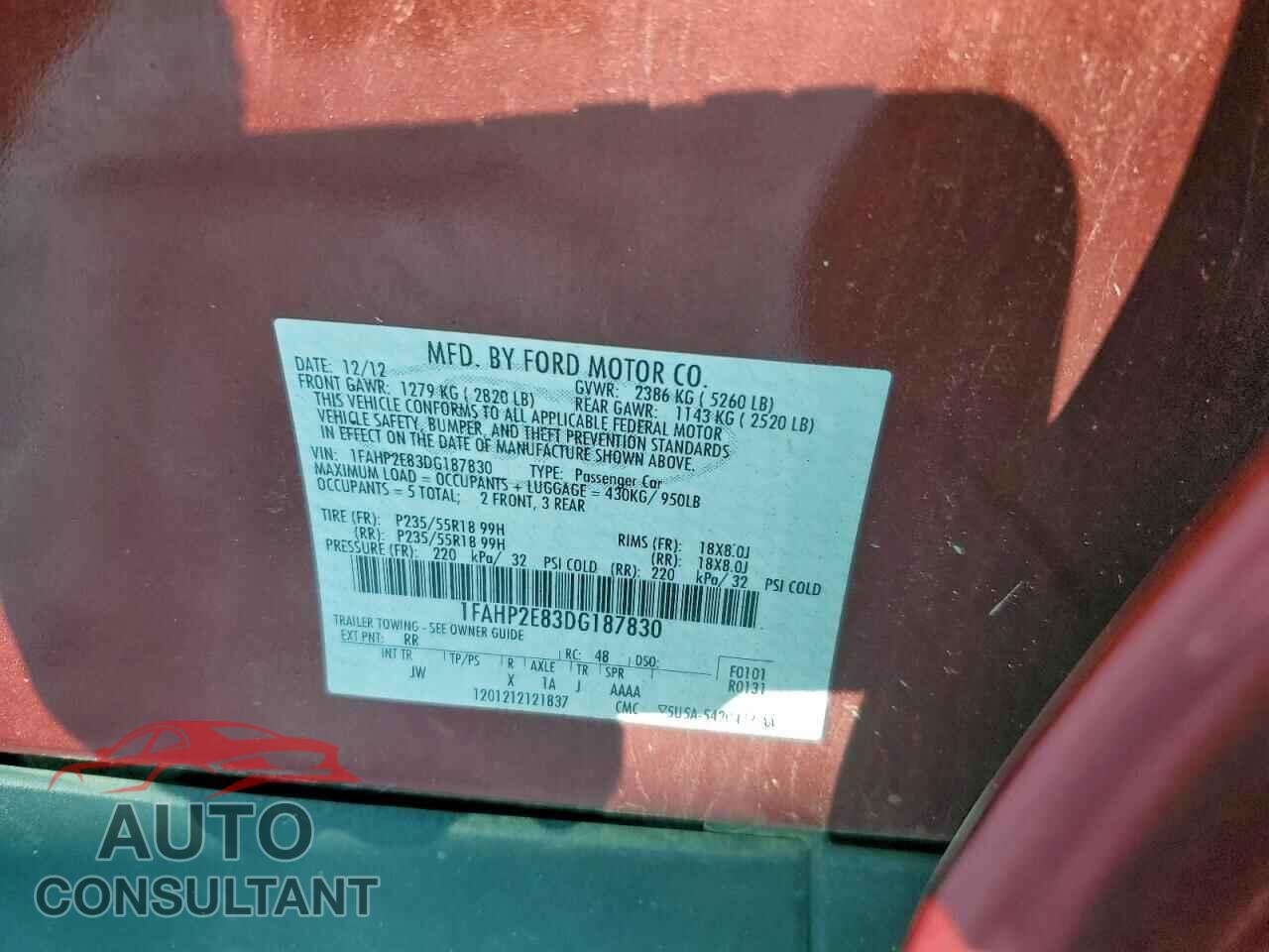 FORD TAURUS 2013 - 1FAHP2E83DG187830
