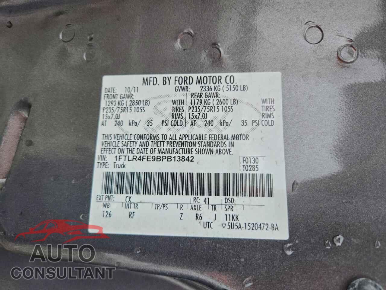 FORD RANGER 2011 - 1FTLR4FE9BPB13842