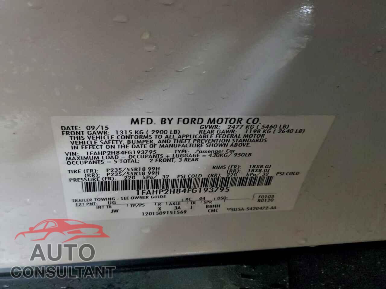 FORD TAURUS 2015 - 1FAHP2H84FG193795