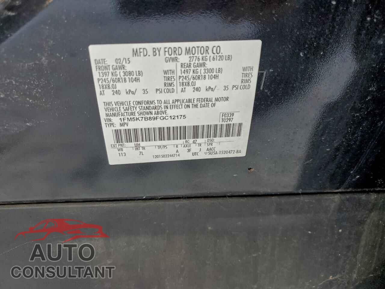 FORD EXPLORER 2015 - 1FM5K7B89FGC12175