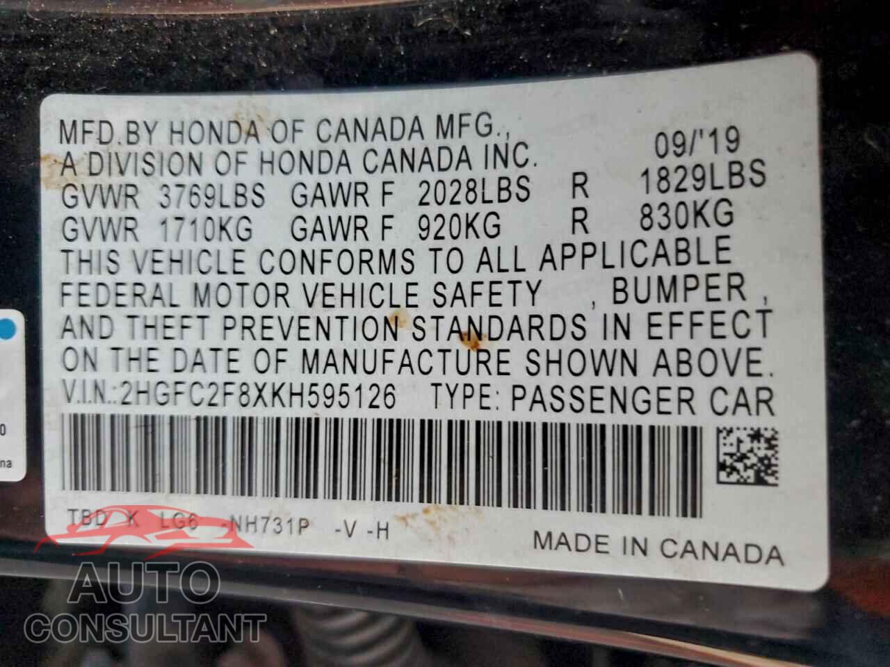 AUDI A3 2018 - 2HGFC2F8XKH595126