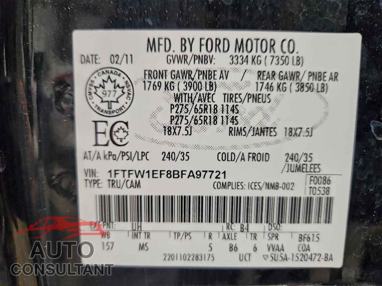 FORD F-150 2011 - 1FTFW1EF8BFA97721