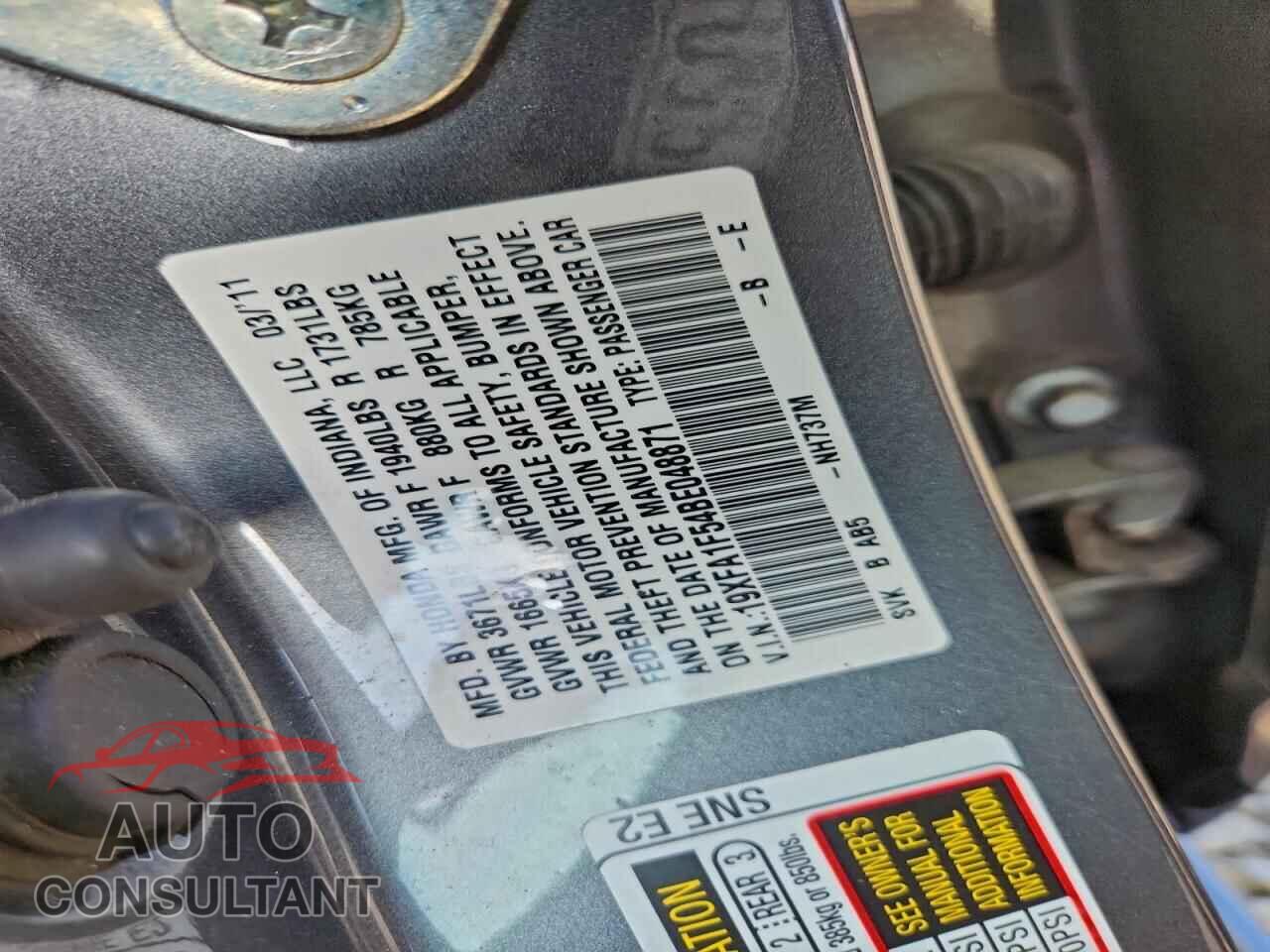 HONDA CIVIC 2011 - 19XFA1F54BE048871