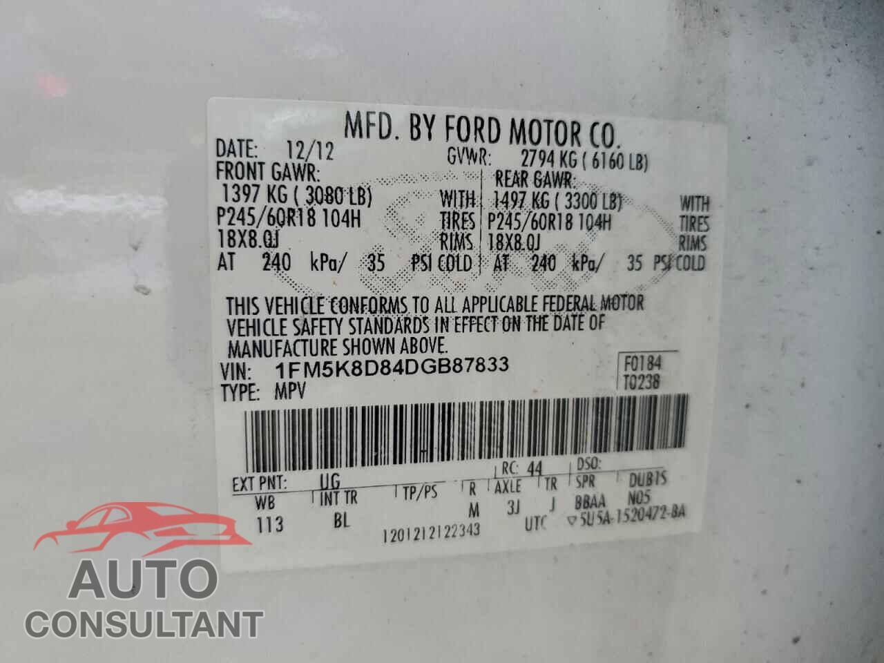 FORD EXPLORER 2013 - 1FM5K8D84DGB87833
