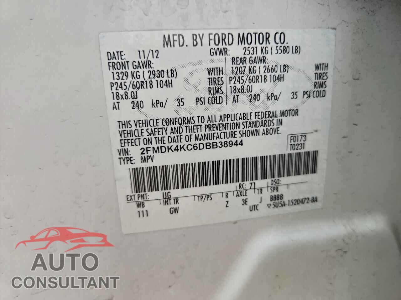 FORD EDGE 2013 - 2FMDK4KC6DBB38944