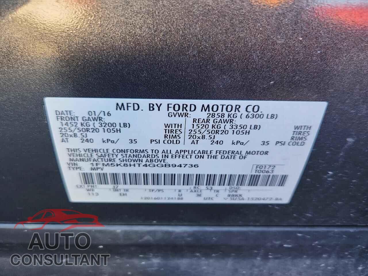 FORD EXPLORER 2016 - 1FM5K8HT4GGB94736