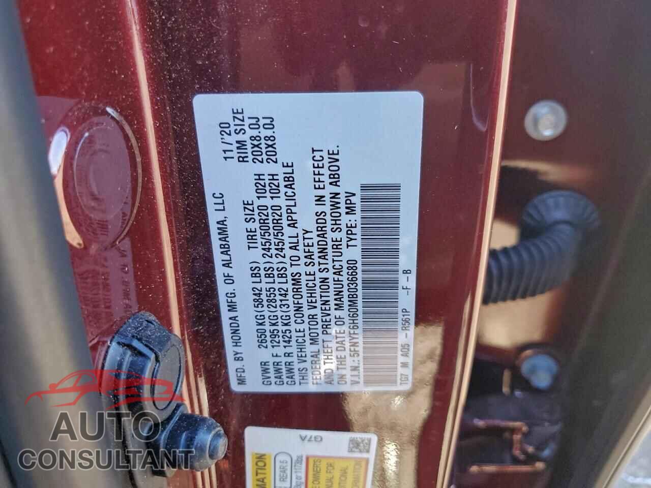 HONDA PILOT 2021 - 5FNYF6H60MB036680