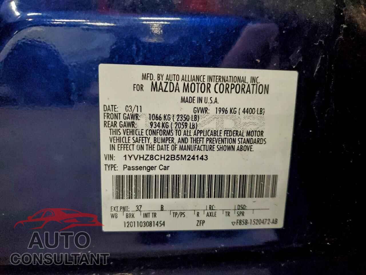 MAZDA 6 2011 - 1YVHZ8CH2B5M24143