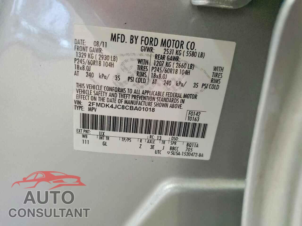 FORD EDGE 2012 - 2FMDK4JC8CBA01018