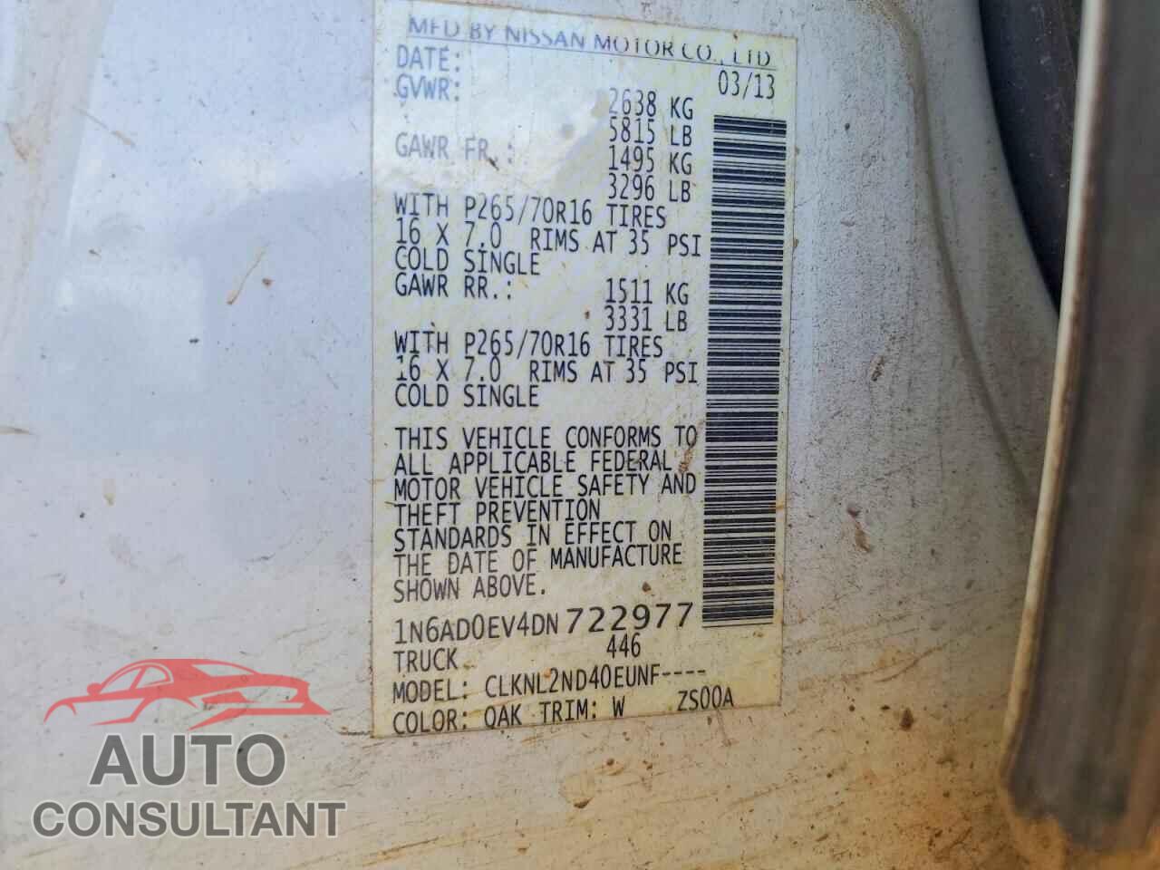NISSAN FRONTIER 2013 - 1N6AD0EV4DN722977