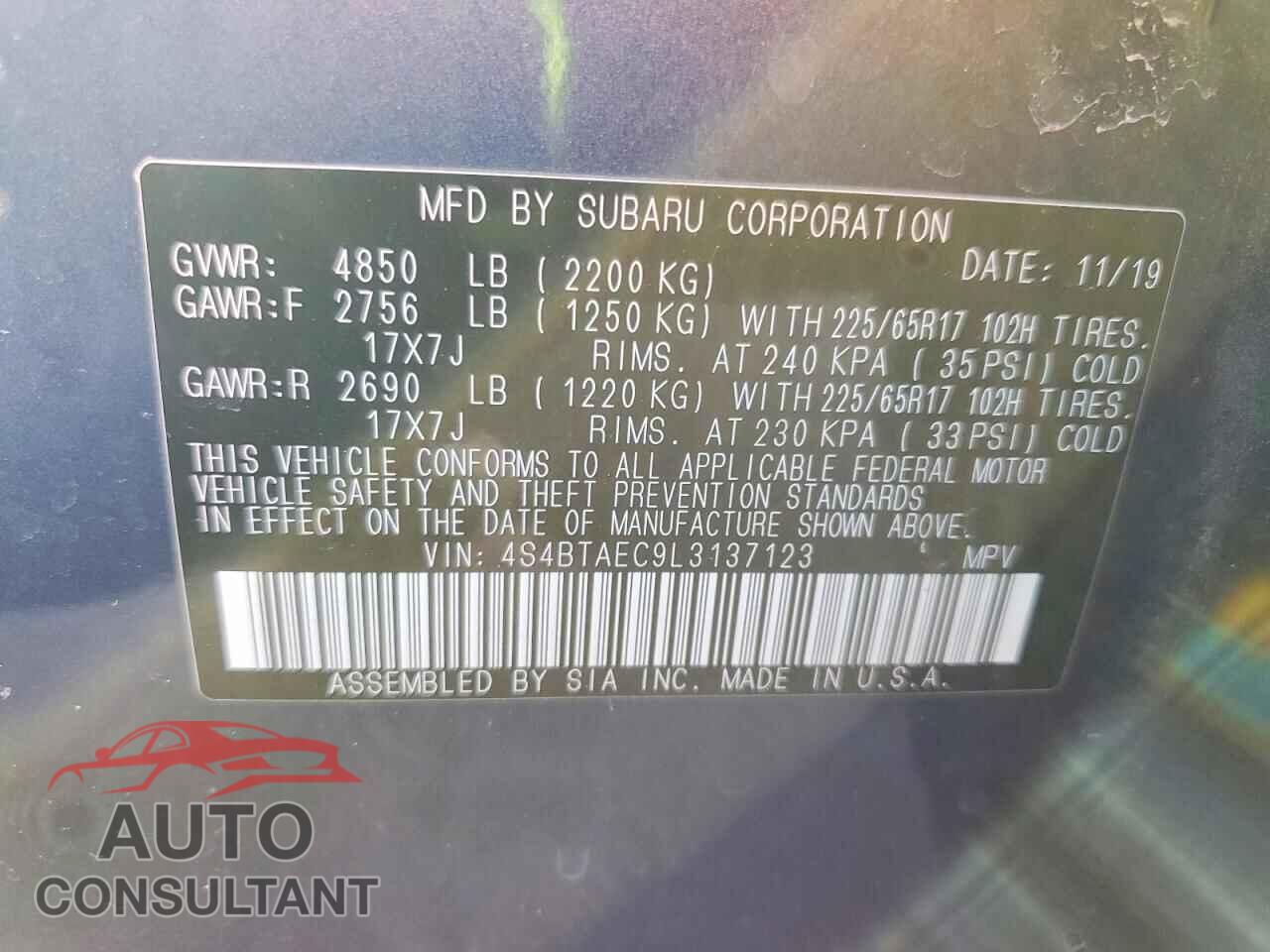 SUBARU OUTBACK 2020 - 4S4BTAEC9L3137123