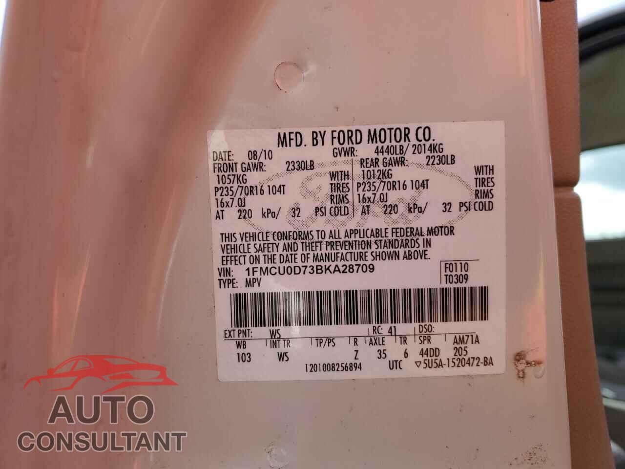 FORD ESCAPE 2011 - 1FMCU0D73BKA28709