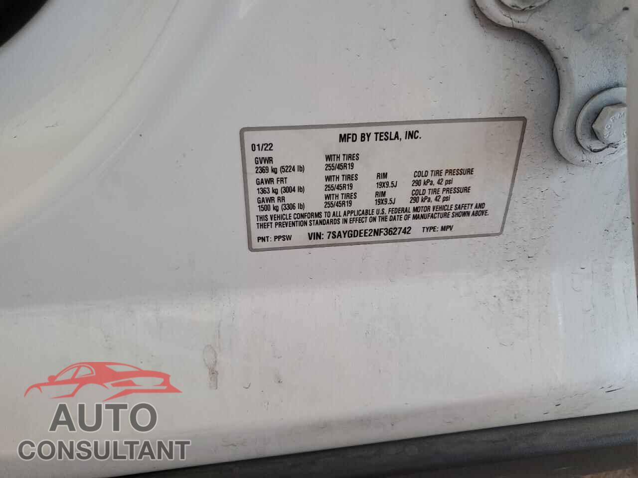 TESLA MODEL Y 2022 - 7SAYGDEE2NF362742