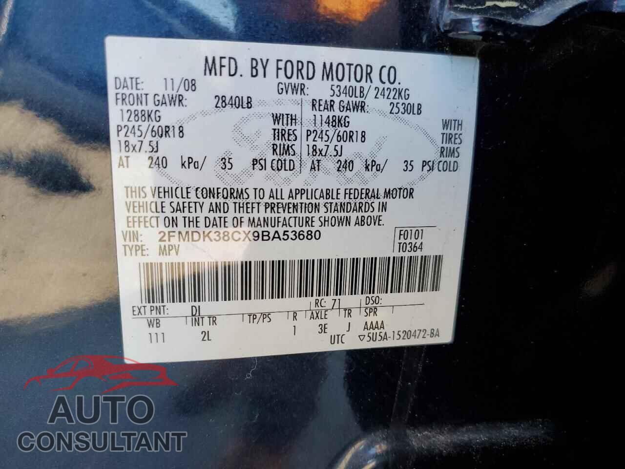 FORD EDGE 2009 - 2FMDK38CX9BA53680