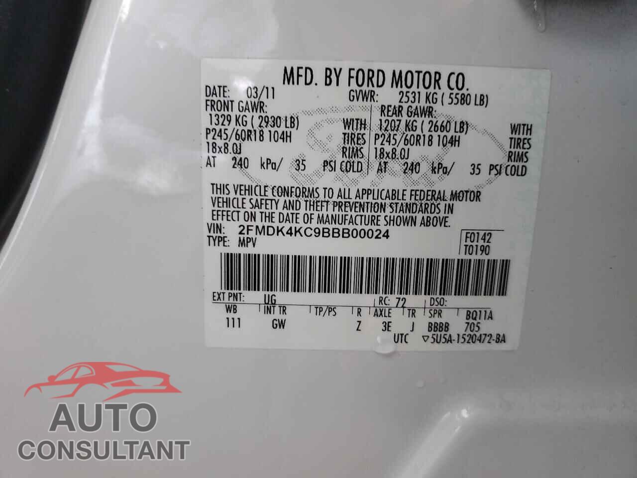 FORD EDGE 2011 - 2FMDK4KC9BBB00024