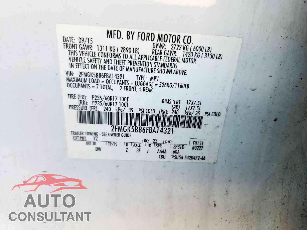 FORD FLEX 2015 - 2FMGK5B86FBA14321