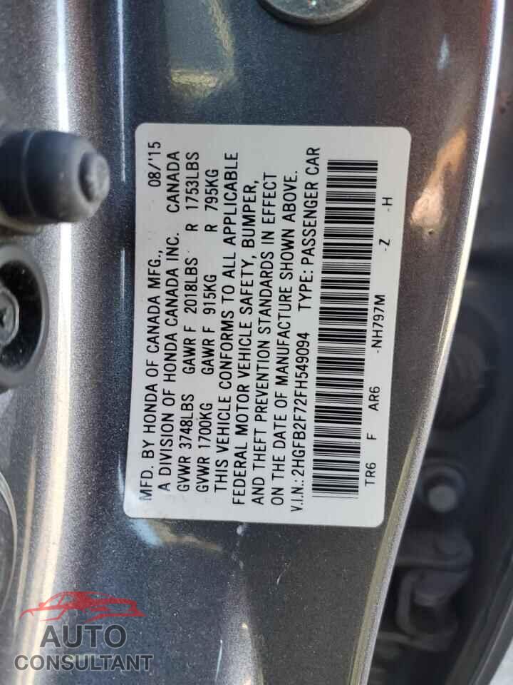 HONDA CIVIC 2015 - 2HGFB2F72FH549094