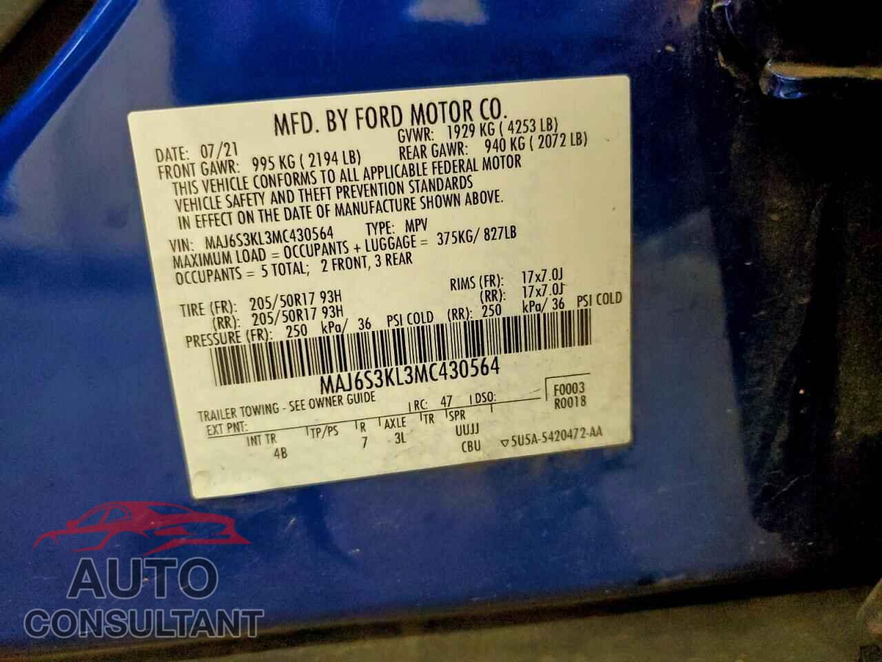 FORD ECOSPORT 2021 - MAJ6S3KL3MC430564