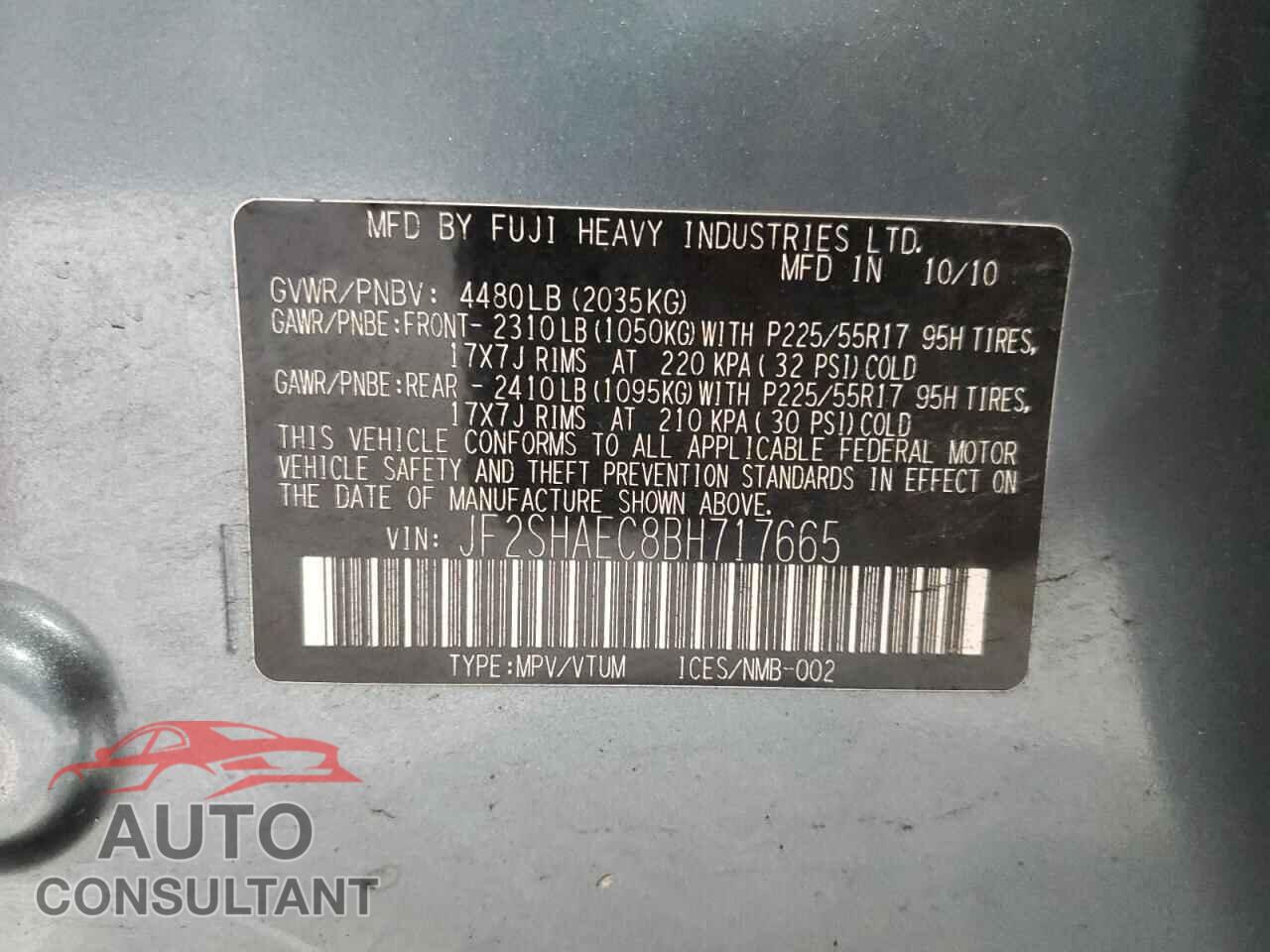 SUBARU FORESTER 2011 - JF2SHAEC8BH717665