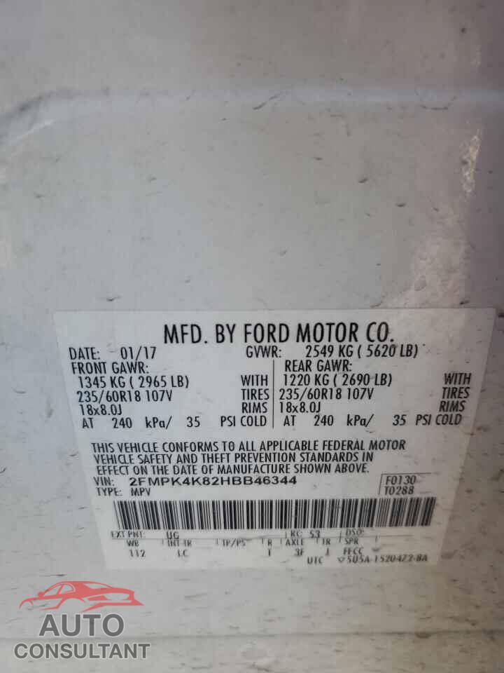 FORD EDGE 2017 - 2FMPK4K82HBB46344