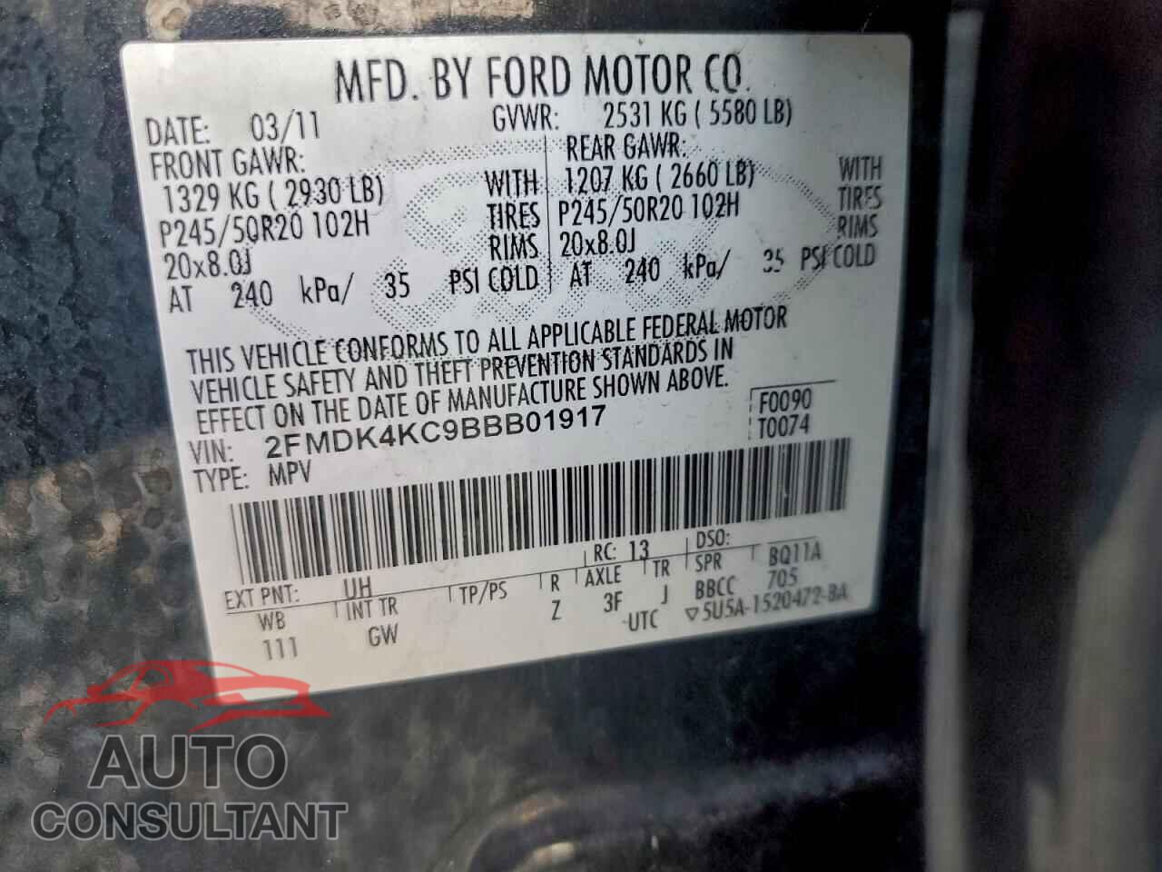 FORD EDGE 2011 - 2FMDK4KC9BBB01917