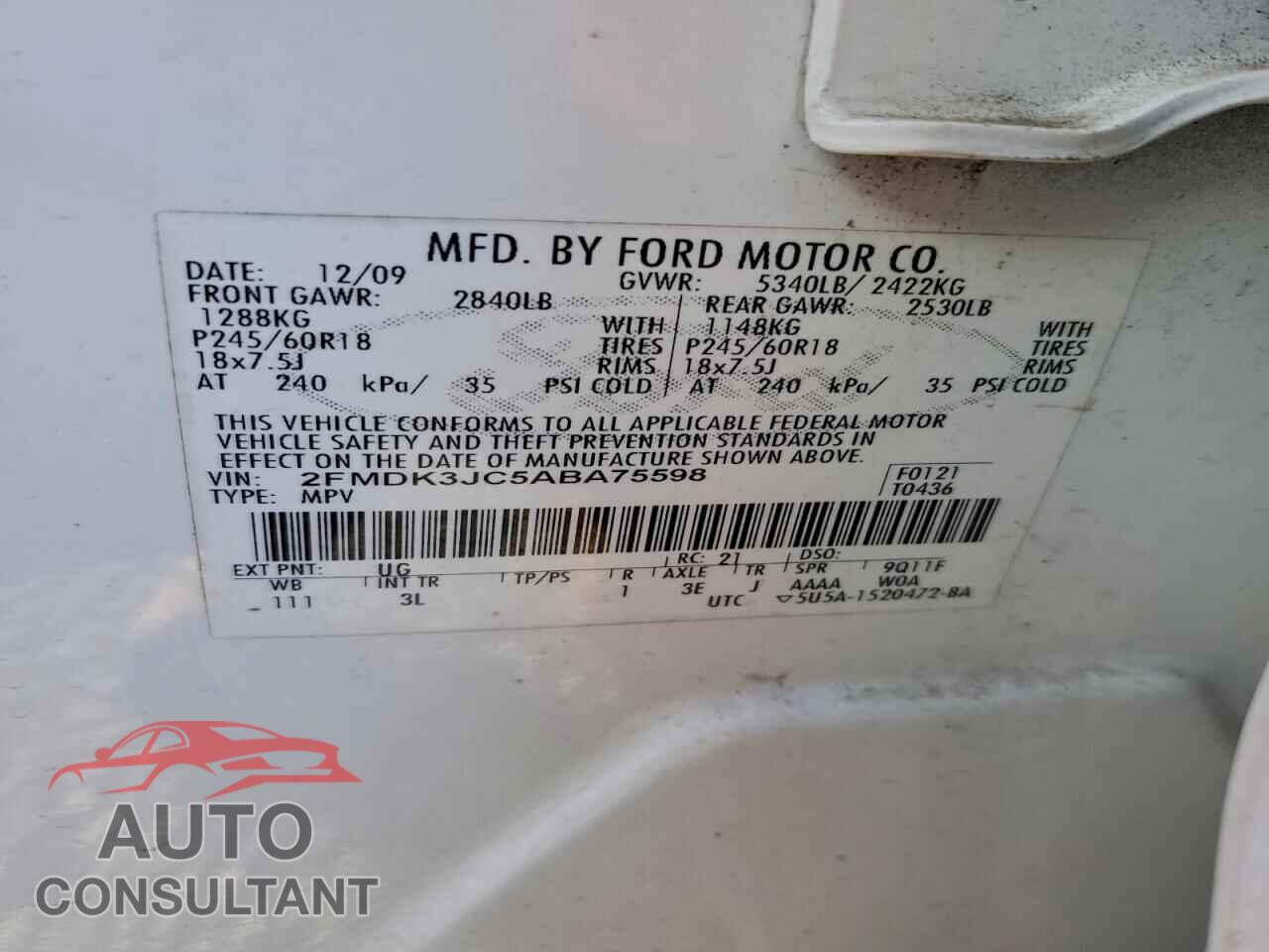 FORD EDGE 2010 - 2FMDK3JC5ABA75598