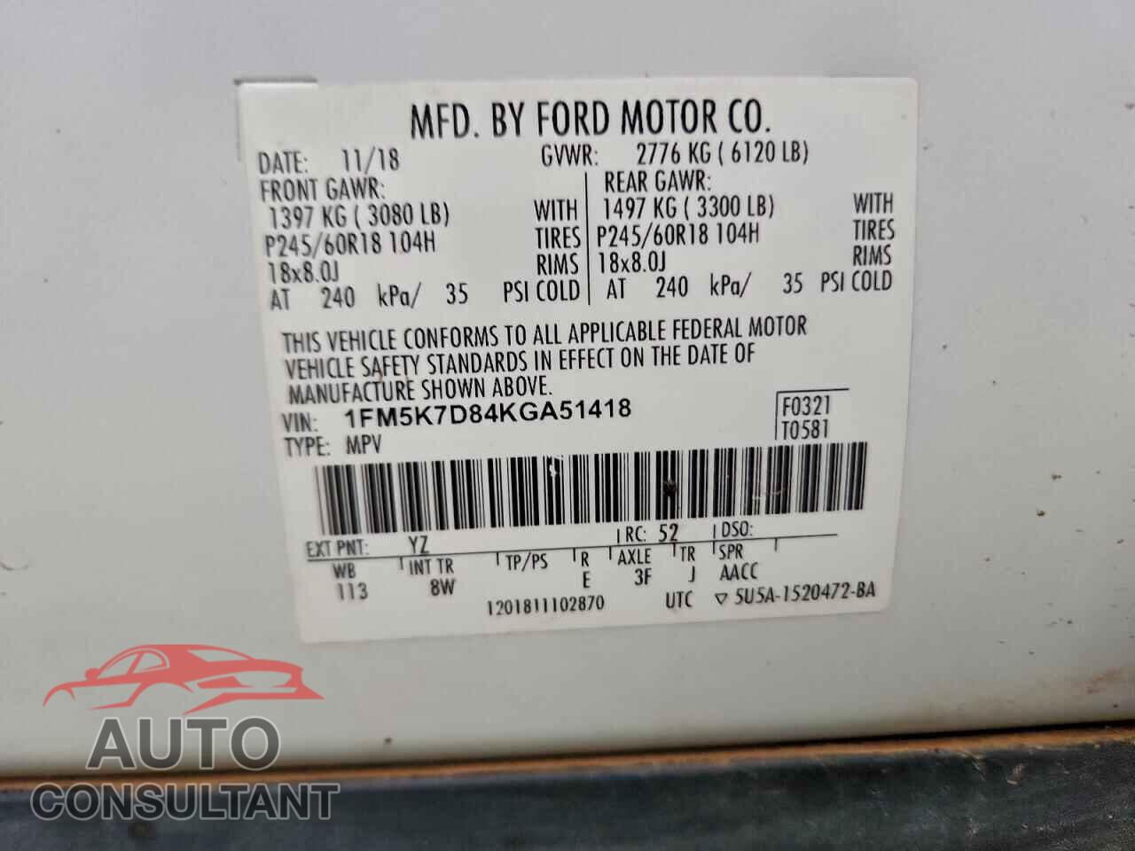 FORD EXPLORER 2019 - 1FM5K7D84KGA51418