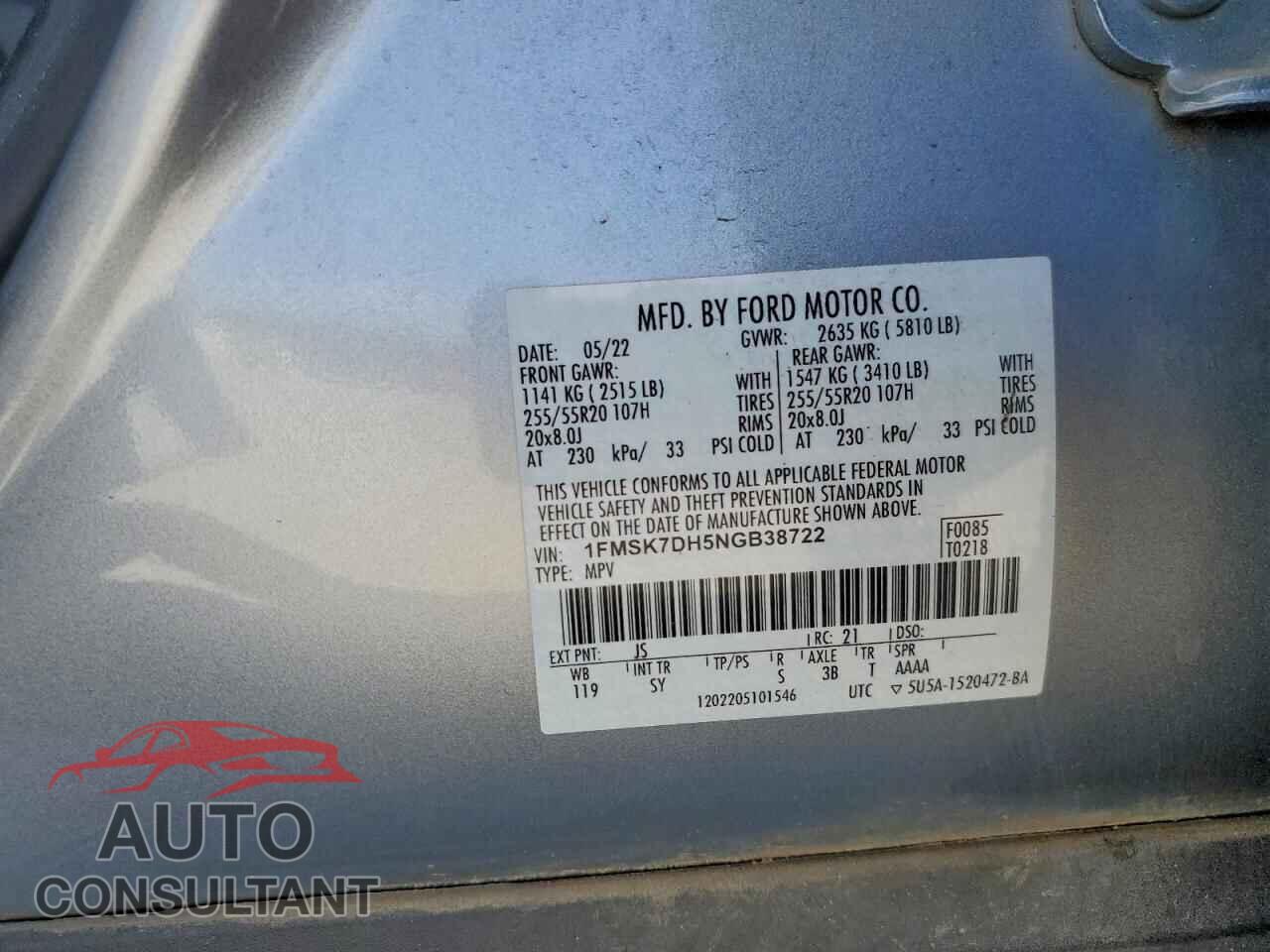 FORD EXPLORER 2022 - 1FMSK7DH5NGB38722