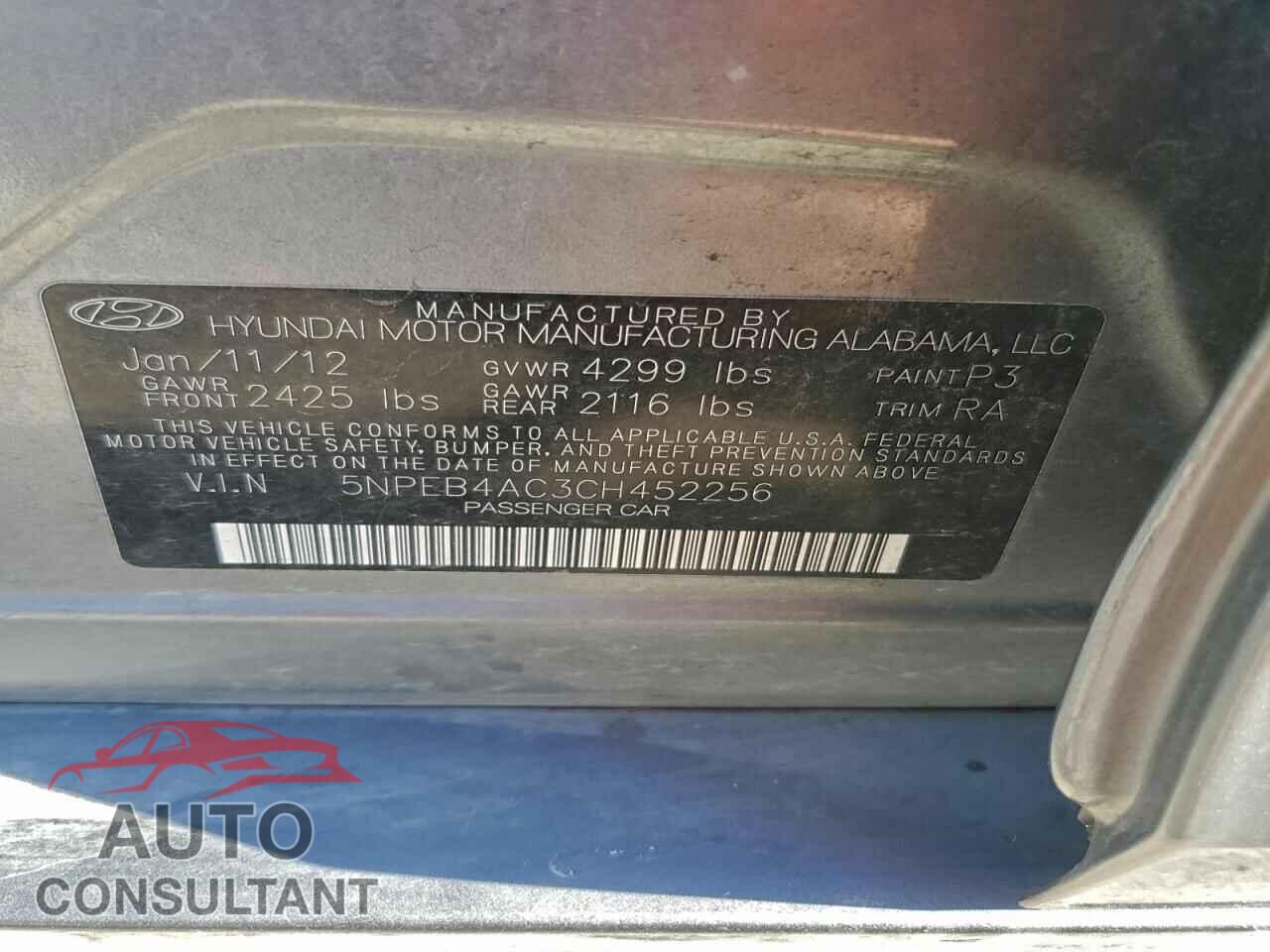 HYUNDAI SONATA 2012 - 5NPEB4AC3CH452256