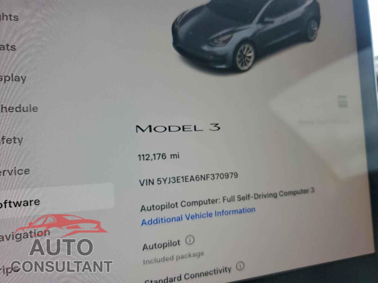 TESLA MODEL 3 2022 - 5YJ3E1EA6NF370979