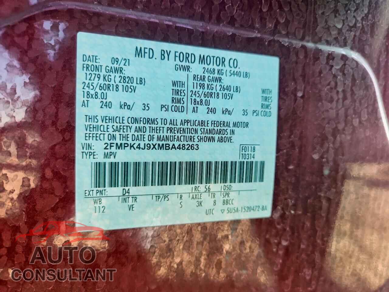 FORD EDGE 2021 - 2FMPK4J9XMBA48263