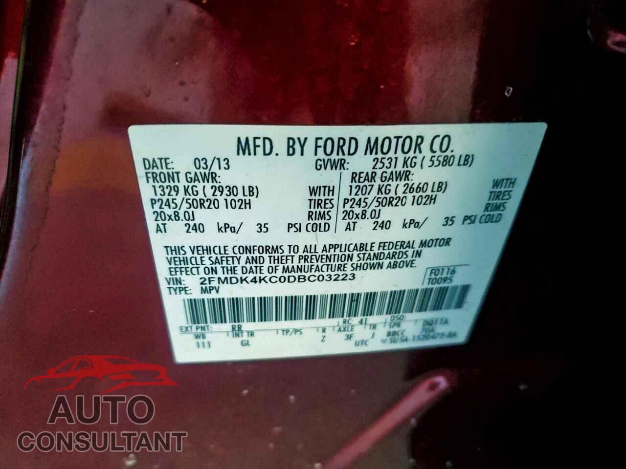 FORD EDGE 2013 - 2FMDK4KC0DBC03223