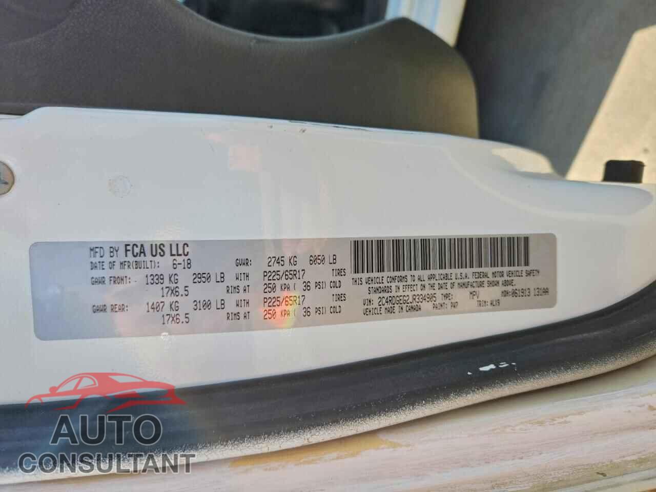 DODGE CARAVAN 2018 - 2C4RDGEG2JR334905